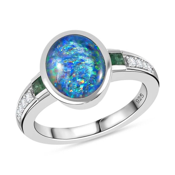 Boulder Opal Triplett, Smaragd und Zirkon Ring - 1,72 ct. image number 4