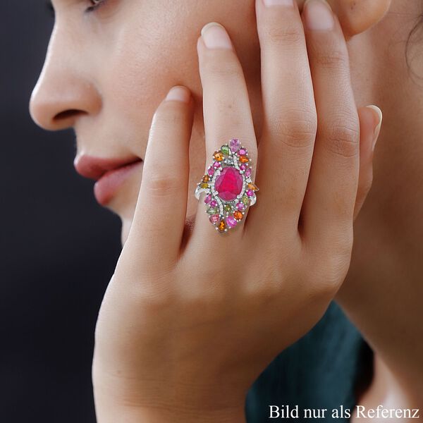 Afrikanischer Rubin (Fissure gef&uuml;llt), mehrfarbiger Turmalin und Zirkon-Ring - 8,36 ct. image number 2