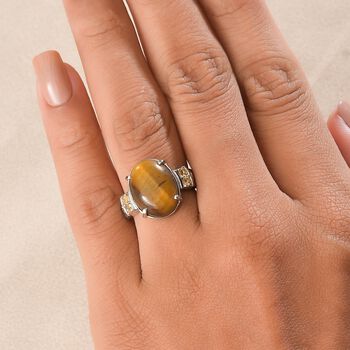 Tigerauge, Citrin Ring 316L Edelstahl (Gr&ouml;&szlig;e 16.00) ca. 10.28 ct