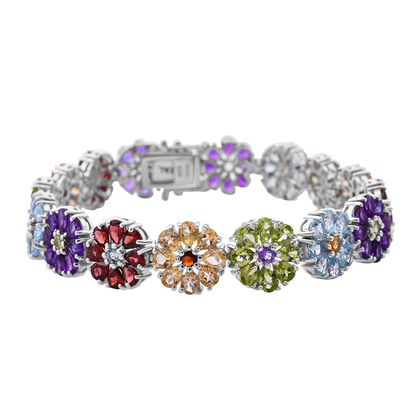 AA Mehrfarbiges-Edelstein-Armband, ca. 19 cm, 925 Silber rhodiniert ca. 22.68 ct