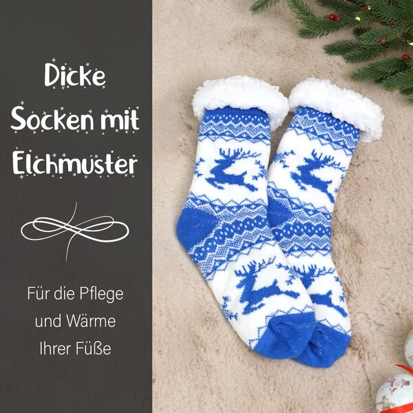 Dicke Socken mit Elchmuster, Blau und wei&szlig; image number 4