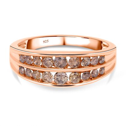 Natürlicher Champagner Diamant Ring, 925 Silber Roségold Vermeil (Größe 16.00) ca. 1.00 ct