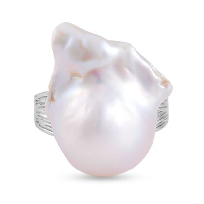 Wei&szlig;e Barockperle Ring, 925 Silber rhodiniert, (Gr&ouml;&szlig;e 16.00)