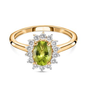 Nat&uuml;rlcher Peridot, Wei&szlig;er Zirkon Ring 925 Silber 585 Vergoldet (Gr&ouml;&szlig;e 18.00) ca. 1.32 ct