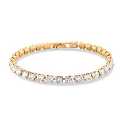 Designer inspiriert - Wei&szlig;er Zirkonia Herz-Armband ca. 19 cm Nickelfreies Messing, gelb vergoldet