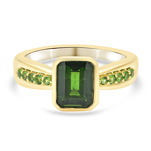 Nat&uuml;rlicher Chromdiopsid-Ring, 925 Silber vergoldet  ca. 1,88 ct