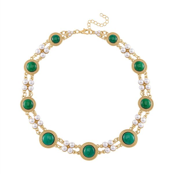 Gr&uuml;ne Achat und Muschelkernperle Halskette, 45cm image number 3