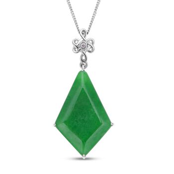 Gr&uuml;ne Jade und wei&szlig;er Zirkon-Anh&auml;nger mit Kette, 925 Silber, 925 Silber rhodiniert ca. 13.25 ct