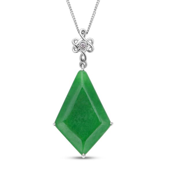 Gr&uuml;ne Jade und wei&szlig;er Zirkon-Anh&auml;nger mit Kette, 925 Silber, 925 Silber rhodiniert ca. 13.25 ct