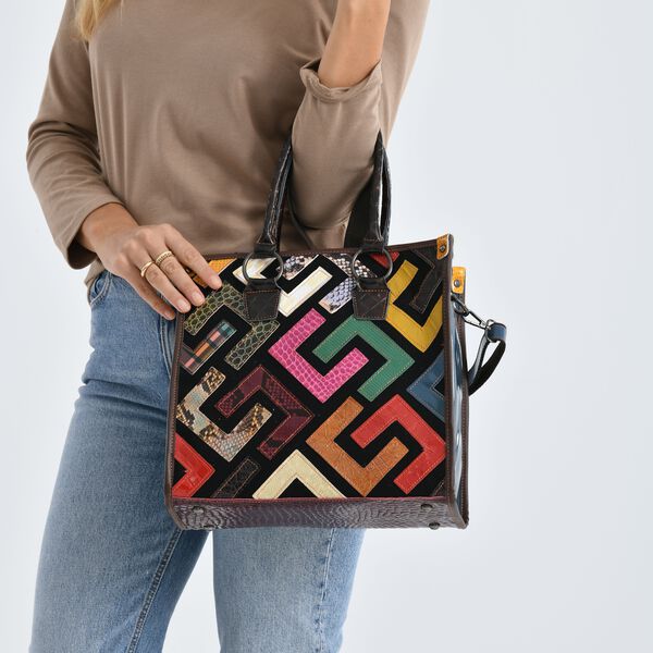 Chaos by Elsie Echtleder Crossbody-Tasche mit RFID-Schutz, 36x15x25cm, Kroko-Pr&auml;gung, Multi-Rautenmuster image number 3