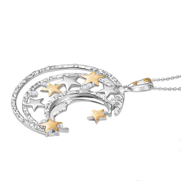 GP Celestial Dream Kollektion- Zirkon und blauer Saphir zweifarbiger Anh&auml;nger mit 45cm Kette - 0,41 ct. image number 5