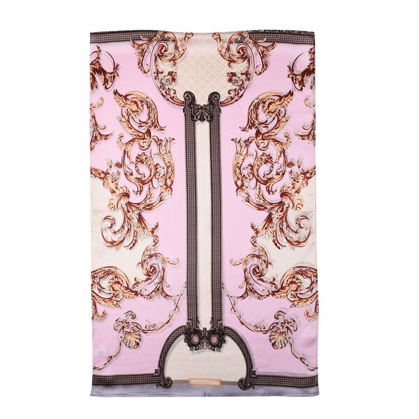 LA MAREY: Bedruckter Schal aus 100 % Maulbeerseide, Schnörkelmuster, inkl. Geschenkbox, Rosa-Gold image number 9