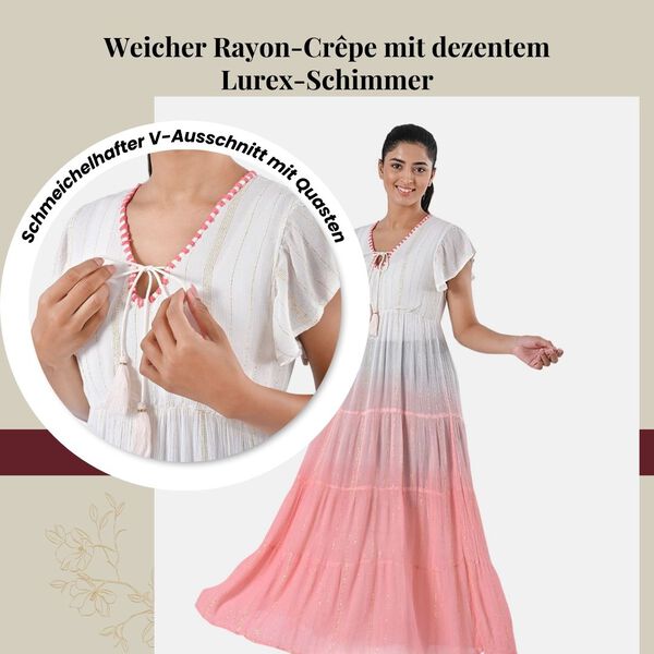 Maxikleid aus Viskose-Crepe mit Lurex, Einheitsgr&ouml;&szlig;e, Rosa image number 2