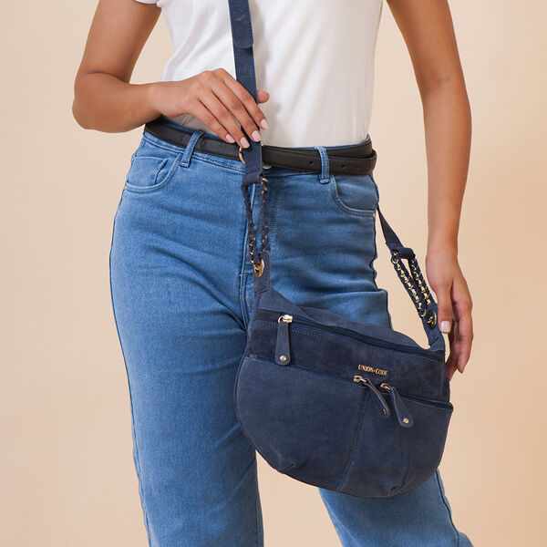 Crossbody Tasche aus 100% echtem Leder, Größe 33x3,8x25,4 cm, Dunkelblau image number 2