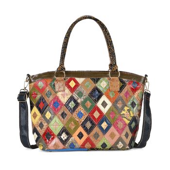 Chaos By Elsie - Echtleder Crossbody Tasche, Multifarbenes Krokodil-Muster