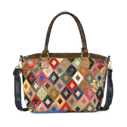 Chaos by Elsie - 100% Echtes Leder gewebter Tasche mit RFID schutz, 32 x 23 x 11 cm, Rhombus