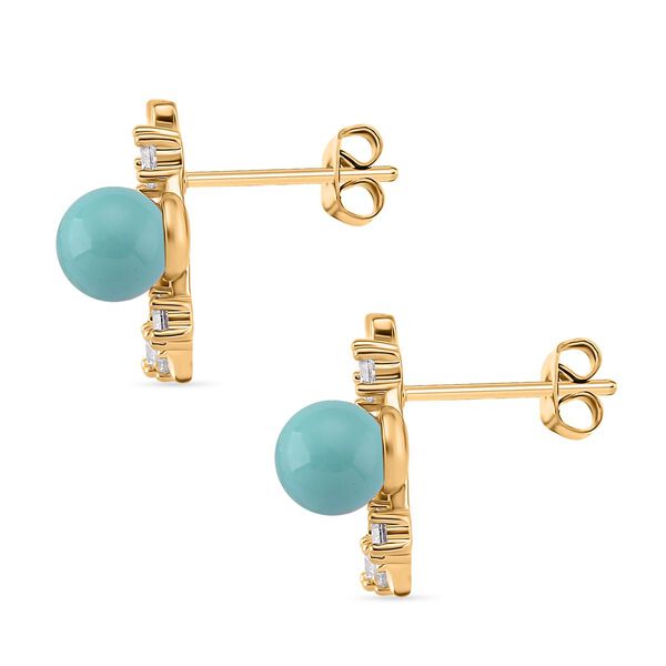 Sleeping Beauty Türkis farbe Muschelperle (5-7 mm), Weißes Perlmutt Ohrringe, Nickelfreies Messing, golfarben image number 4