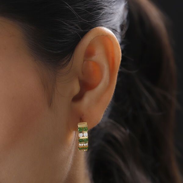 Nat&uuml;rlicher Chromdiopsid und Zirkon Ohrringe 925 Silber vergoldet ca. 2,14 ct image number 3