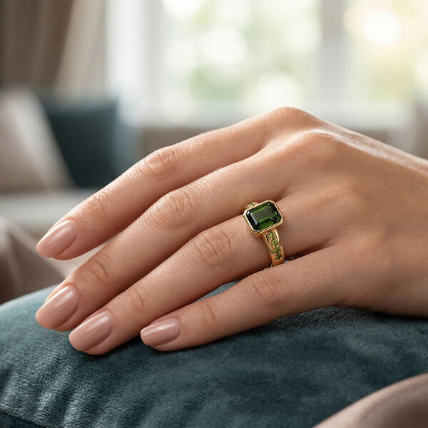 Nat&uuml;rlicher Chromdiopsid-Ring, 925 Silber vergoldet  ca. 1,88 ct image number 5