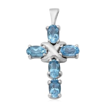 Schweizer Blautopas Kreuz-Anh&auml;nger, 925 Silber platiniert ca. 1,35 ct