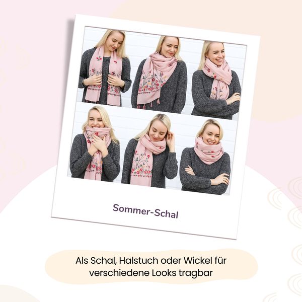 Leichter Sommer-Schal mit Diamantstickerei und Fransen, 68x180 cm, Pink image number 5