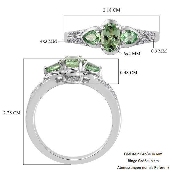 Tsavorit Granat und Zirkon Ring 925 Silber Platin-&Uuml;berzug image number 5
