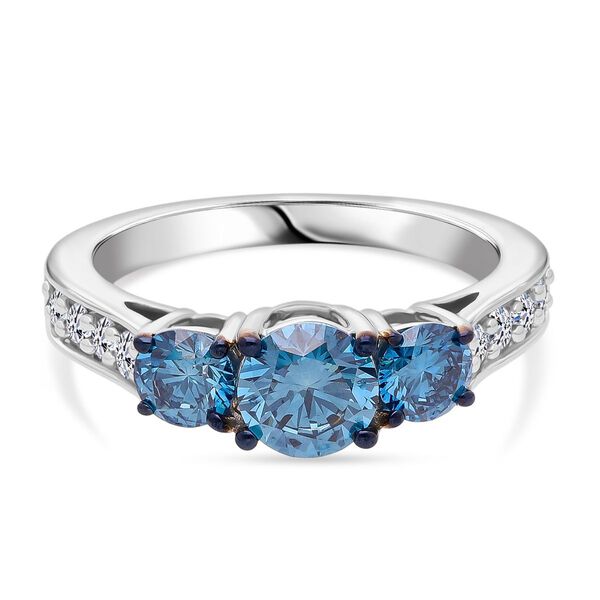 LUXURIANT DIAMOND - Lab Grown Blauer Diamant SI-GH SGL zertifiziert Ring 925 Silber rhodiniert (Gr&ouml;&szlig;e 19.00) ca. 1.50 ct