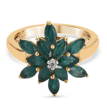 Grandidierit und Zirkon Blumen-Ring, 925 Silber vergoldet (Gr&ouml;&szlig;e 16.00) ca. 1,77 ct