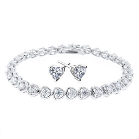 2er Set Armband und Ohrstecker mit herzförmigem Zirkonia, Messing