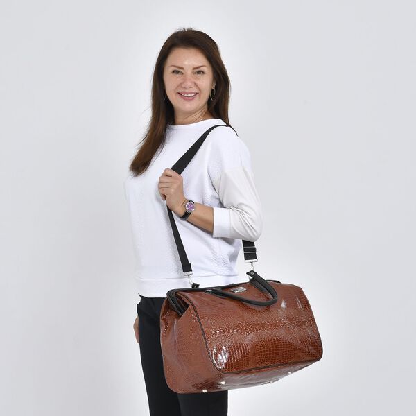 Weekender Reisetasche, 45x33x22cm, Krokodilmuster, Cognac image number 3