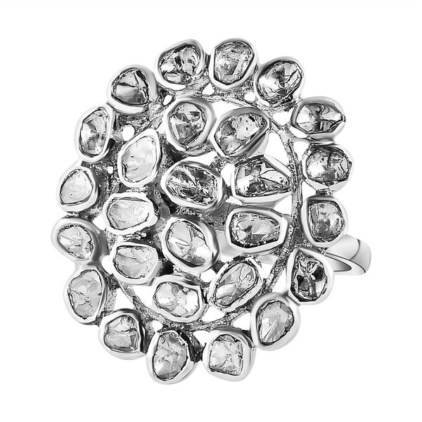 Handgearbeiteter Polki-Diamant-Ring, 925 Silber platiniert  ca. 1,00 ct