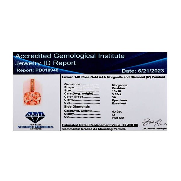 LUXORO zertifiziert und geprüft AAA Morganit und Diamant Anhänger in 585 Roségold - 3,75 ct. image number 6