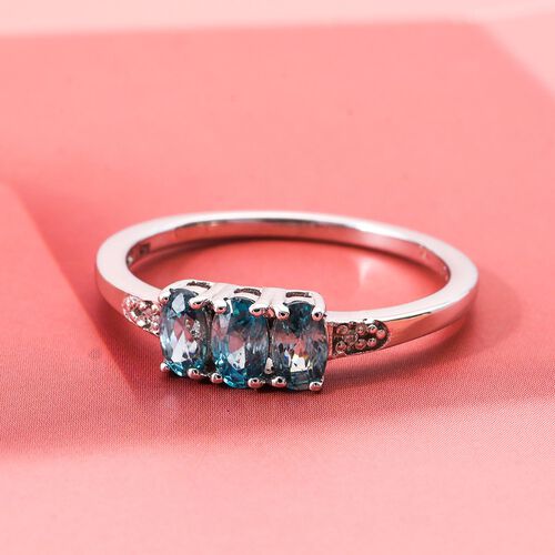 D’joy Blauer Zirkon, Weißer Diamant Ring 925 Silber rhodiniert (Größe 17.00) ca. 1,22 ct image number 1