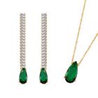 Weißer Zirkonia, Neongrüner Kristall Schmuckset Messing