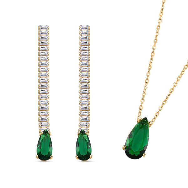 Wei&szlig;er Zirkonia, Neongr&uuml;ner Kristall Schmuckset Messing