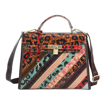 Chaos by Elsie: Patchwork Schultertasche aus 100% echtem Leder mit RFID Schutz, Lackleder