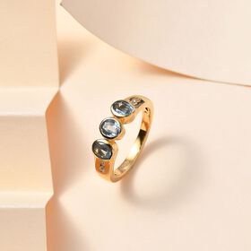 TUCSON FIND - Natürlicher AA Aqua Kyanit, Weißer Zirkon Ring 925 Silber Gelbgold Vermeil (Größe 19.00) ca. 1.44 ct