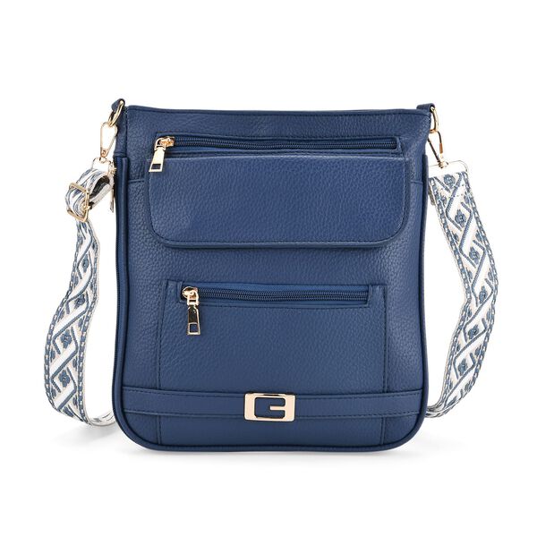 Crossbody-Tasche mit gewebtem Schulterriemen und Reißverschlussfächern, 24x28 cm, Nachtblau image number 0