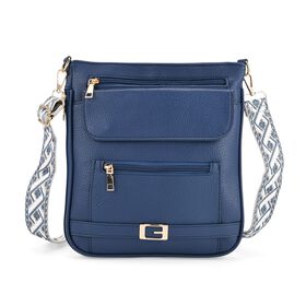 Crossbody-Tasche mit gewebtem Schulterriemen und Reißverschlussfächern, 24x28 cm, Nachtblau