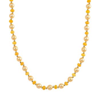 Goldene Muschelkernperle (7-9 mm), Gelber Achat Halskette ca. 45 cm+ 5 cm Extender, vergoldet