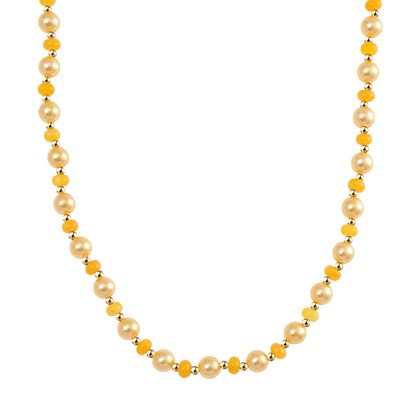 Goldene Muschelkernperle (7-9 mm), Gelber Achat Halskette ca. 45 cm+ 5 cm Extender, vergoldet