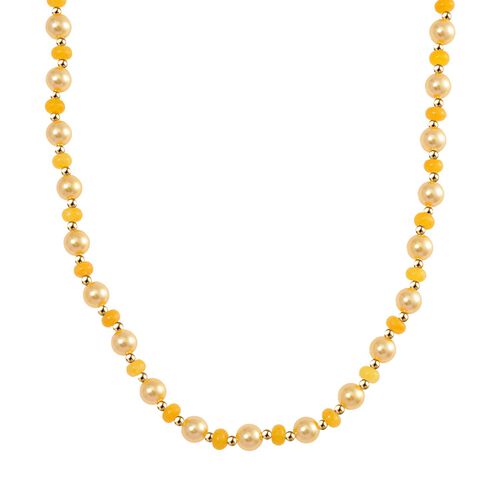 Goldene Muschelkernperle, Gelber Achat Halskette ca. 45 cm+ 5 cm Extender, Standard gelb vergoldet image number 0