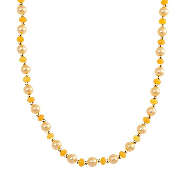 Goldene Muschelkernperle (7-9 mm), Gelber Achat Halskette ca. 45 cm+ 5 cm Extender, vergoldet image number 0