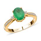 AAA Kagem Sambischer Smaragd, Weißer Diamant Ring 585 Gold (Größe 18.00) ca. 1,30 ct
