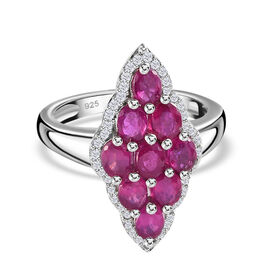 Afrikanischer Rubin und Zirkon-Ring, 925 Silber platiniert  ca. 1,85 ct