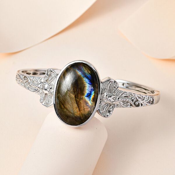 Labradorit Armreif ca. 19 cm Reines Messing platiniert ca. 33,67 ct. image number 1