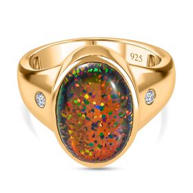 Labor schwarzer Opal und Zirkon Ring - 2,45 ct.