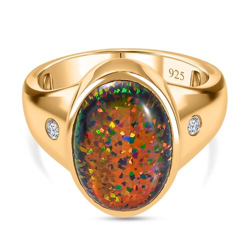 Labor schwarzer Opal und Zirkon Ring - 2,45 ct. image number 0