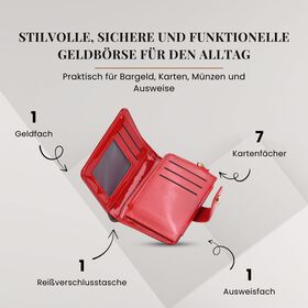 Glänzende Geldbörse aus PU-Leder mit RFID-Schutz, 12×9,5cm, Rot