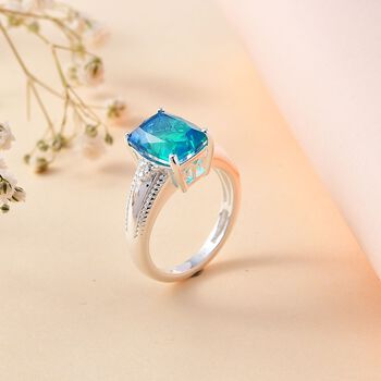 Indischen Ozean Quarz, Wei&szlig;er Zirkon Ring 925 Silber (Gr&ouml;&szlig;e 16.00) ca. 3,31 ct